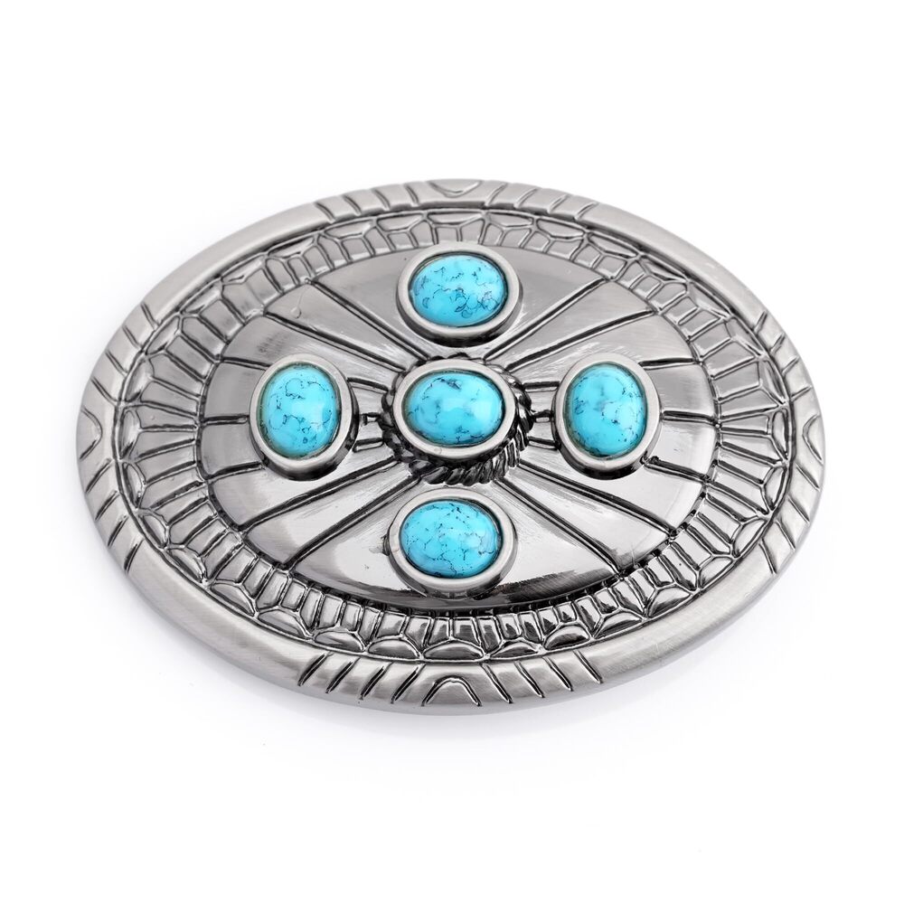 9800 Western Oval Belt Buckle with Faux Turquoise Stones, Fits 1.5 Inch